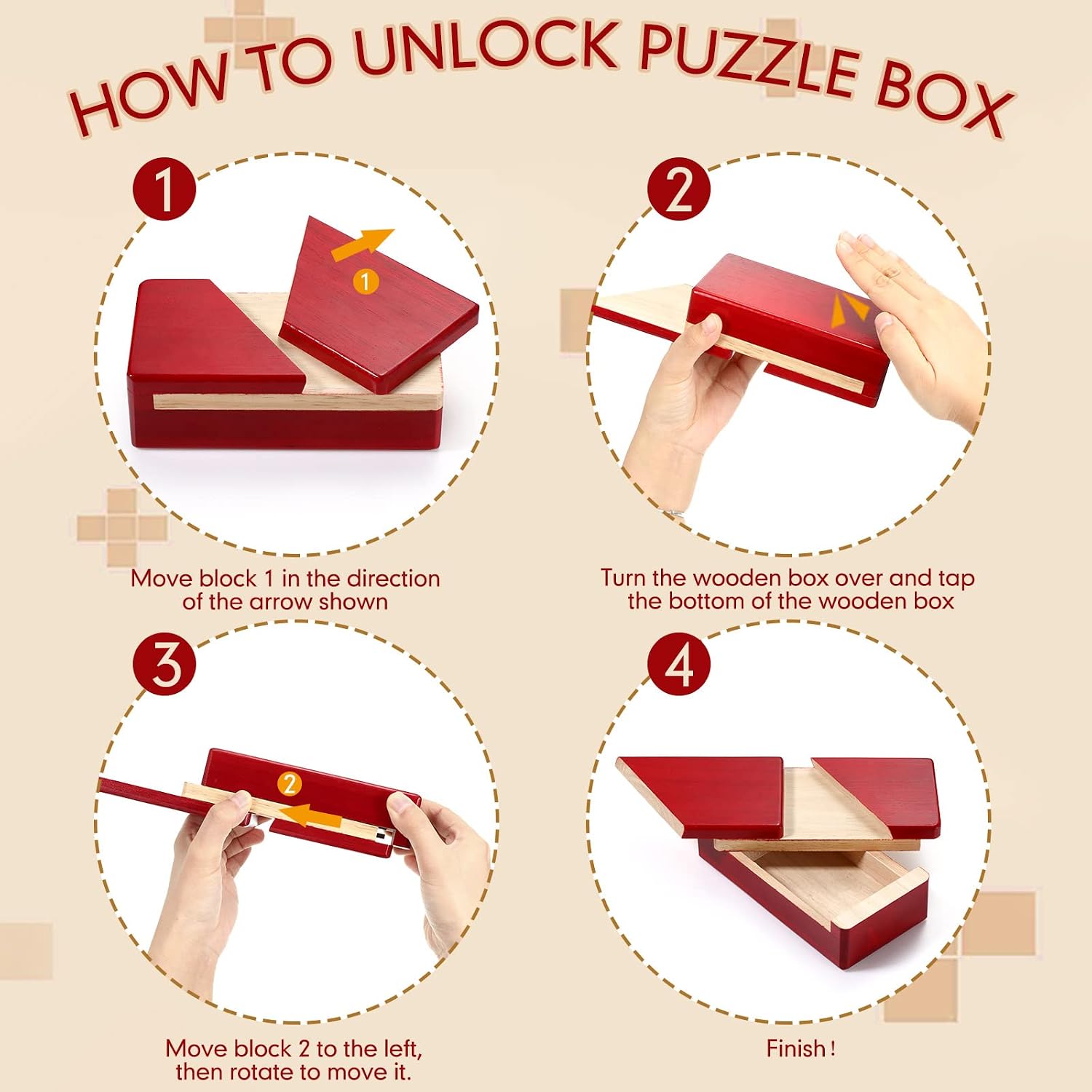 Zhanmai 2 Pack Wooden Secret Puzzle Box,Rectangle,Red | Hidden Drawer for Secrets, 3D Brain Teaser Challenge, Mini Portable, Magic Gift for Adults and Teens, Trick Box Design