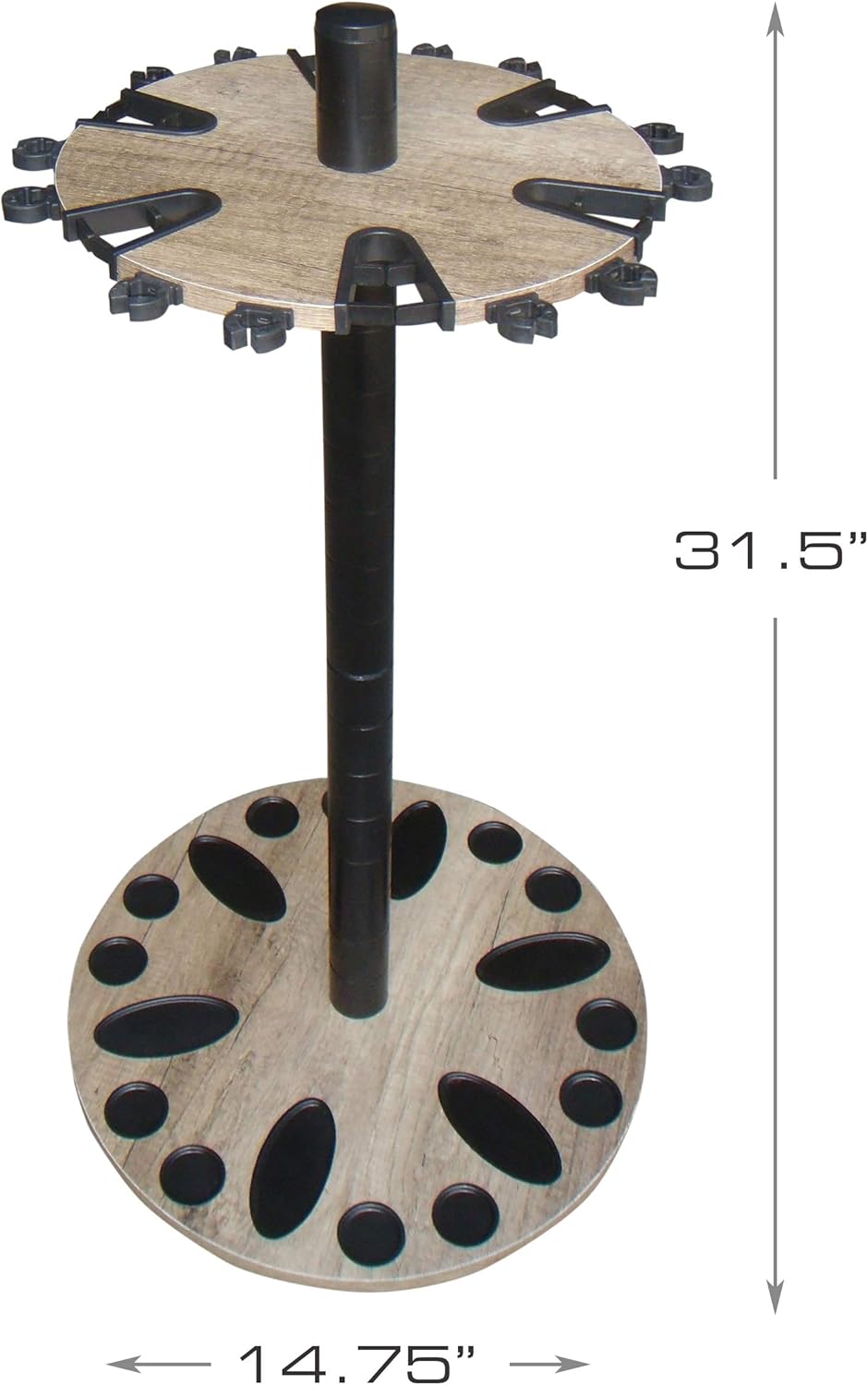 Rush Creek Creations Round Spinning 24 Fishing Rod Rack with Dual Rod Clips, Barn Wood