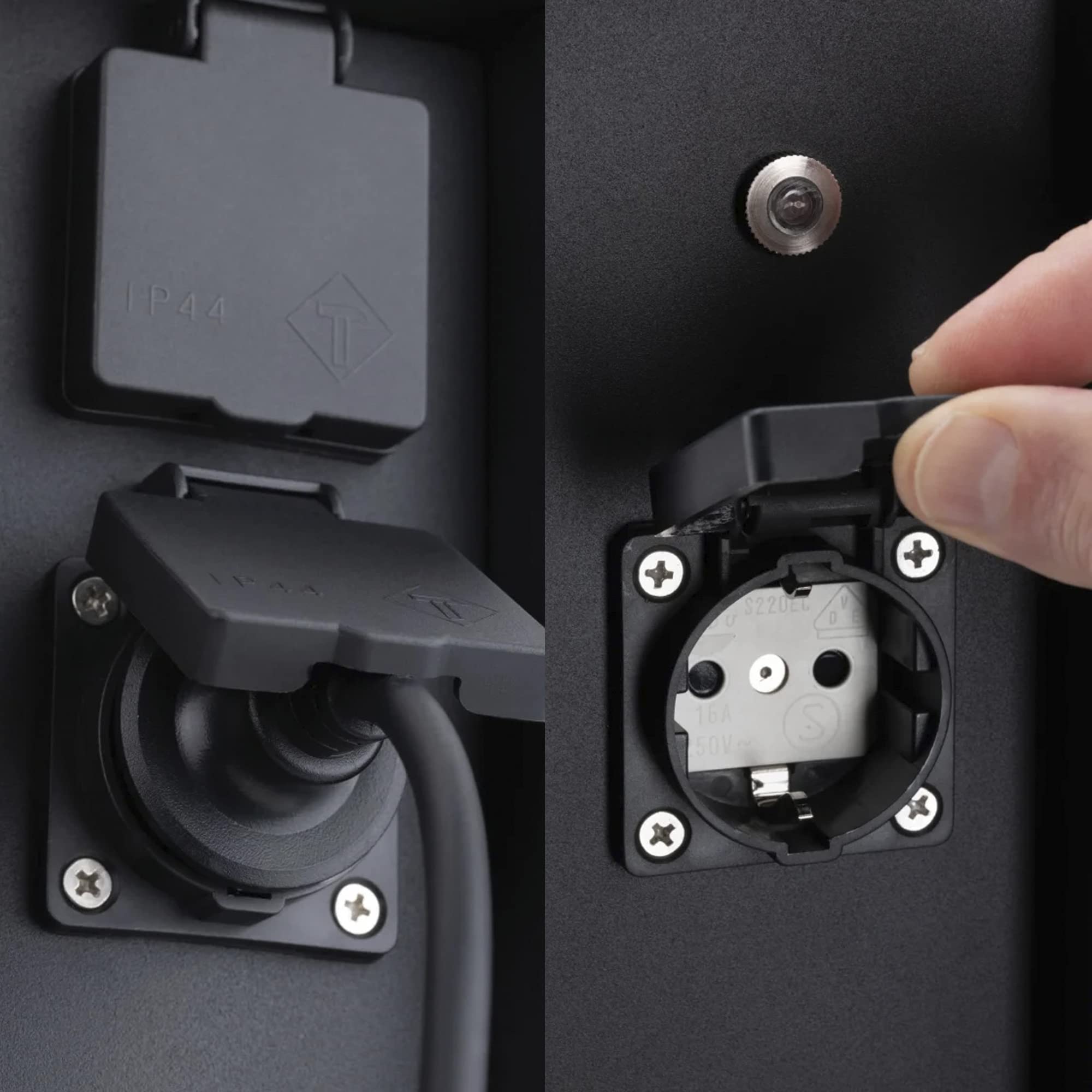 KS verlichting - Charge sensor steckdose - IP44 Edelstahl im Schwarz Pulverbeschichtet 220-240 V für aussen