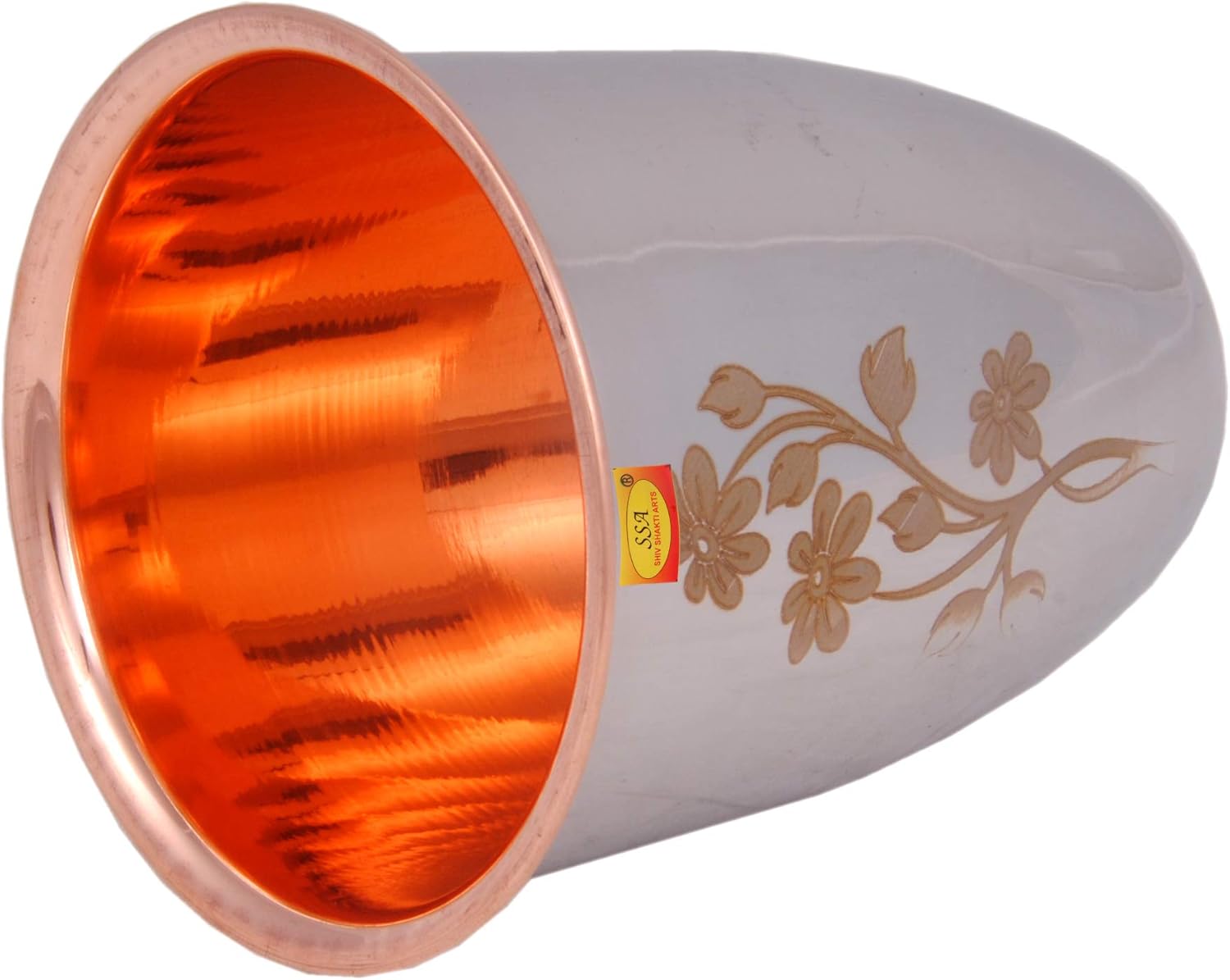 Shiv Shakti Arts® Double Wall - Heighly Durable Pure Copper Glass - (1 Piece, 300 Ml Each, Laser Printed Design)