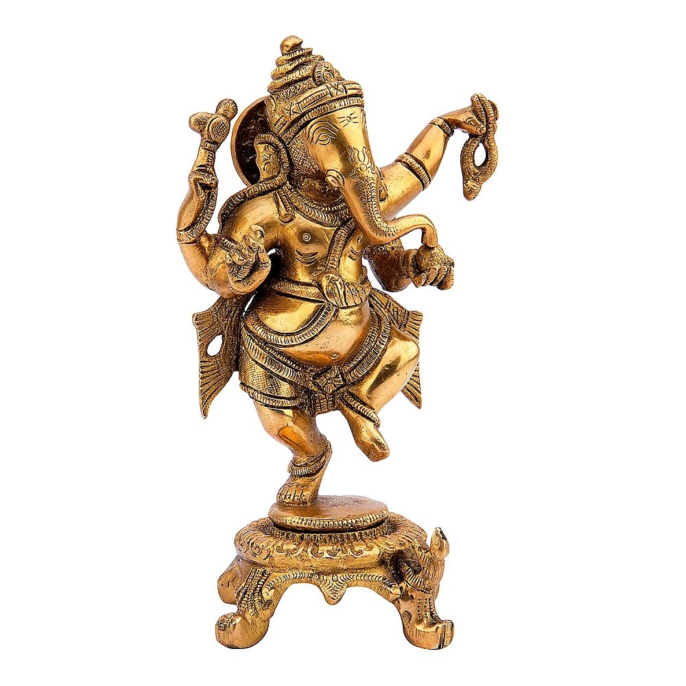 Buy Kartique Dancing Ganesha Statue Bhagwan Ganpati in Fine Brass Idol