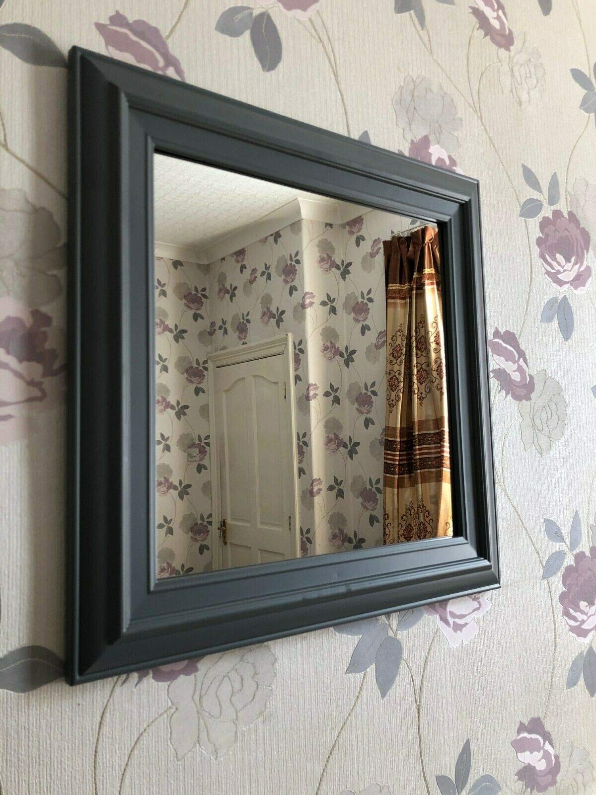 DEENZ BLACK WALL MIRROR square frame dorset country style wall mirror 55x55cm