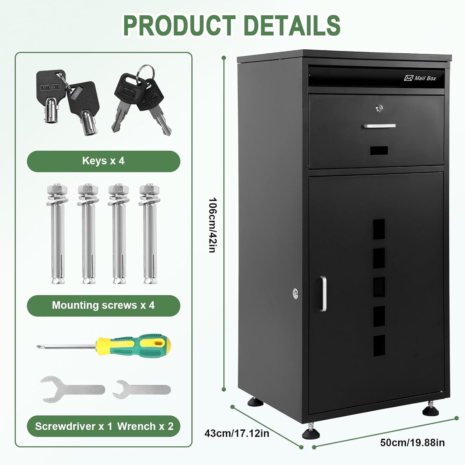42In Package Delivery Boxes for Outside with Lock Secure Package Delivery Box W/Anti-Theft Mail Slot & Baffle Waterproof for Secure Receiving Mail & Other Items