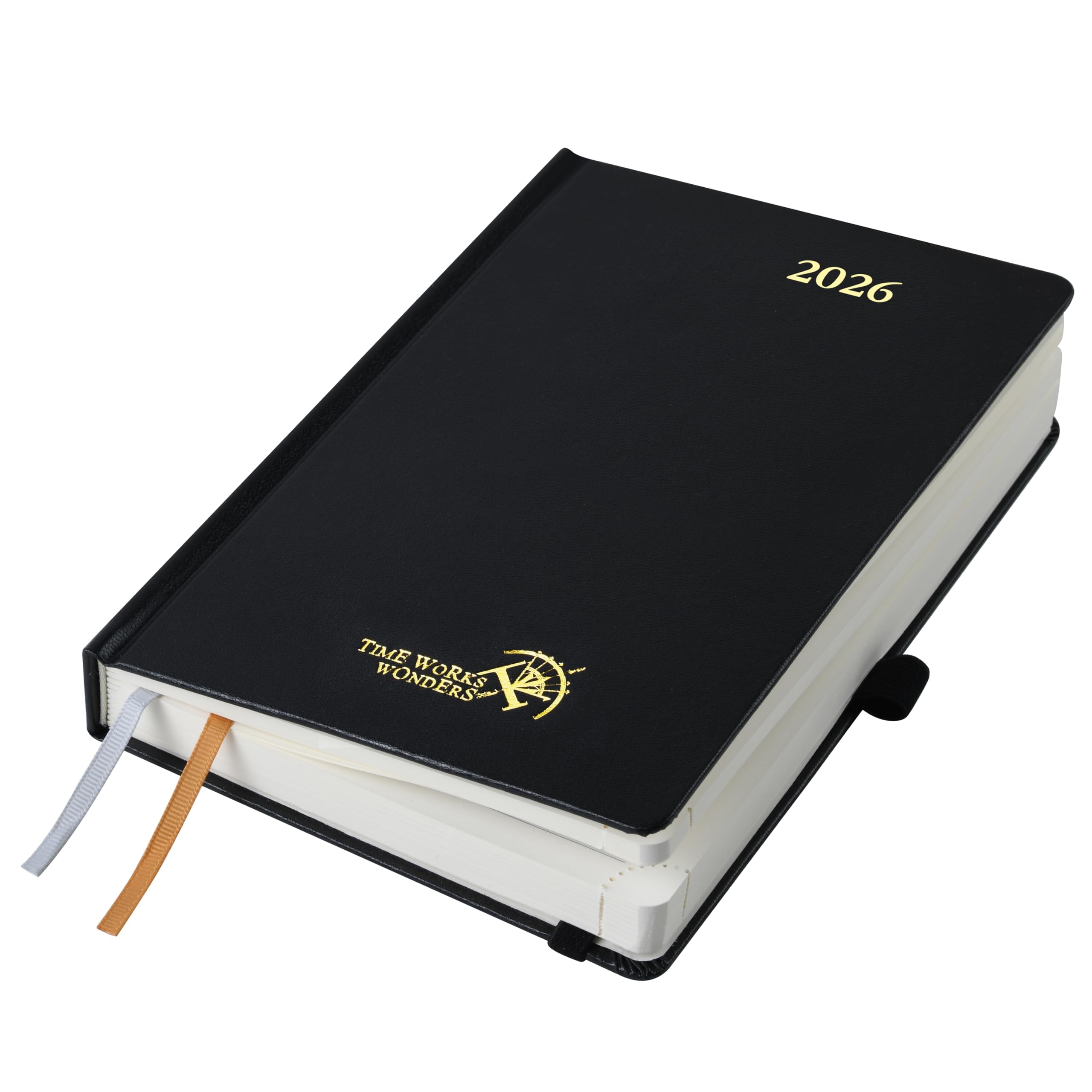 POPRUN Agenda journalier 2026 journalier 2026 par page avec couverture rigide A5, 1 jour par page, intervalle de 30 minutes, poche intérieure (noir)