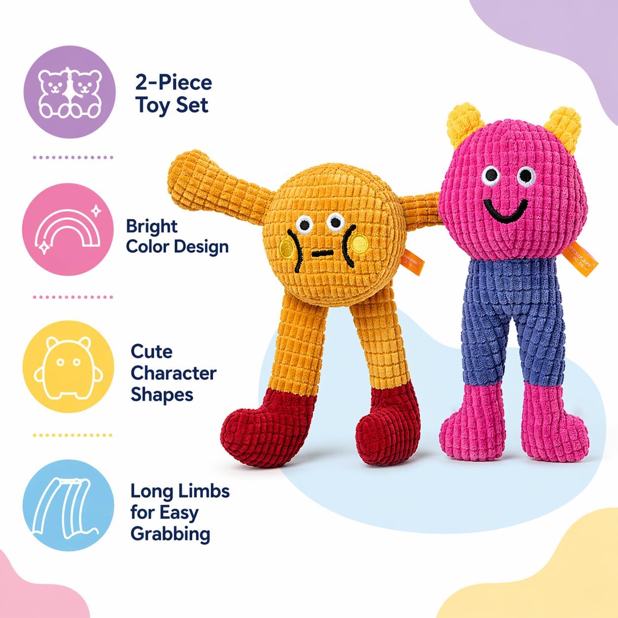 waithem Cat&Dog Chew Toys with Catnip Inside, Ecofriendly Material Made, Crinkle Paper & Squeaky Ball Inside, Waffle and Baby Toy Combination Packaging, Cuddles Meow Chompclean, 2 Pack (Yellow&Pink)