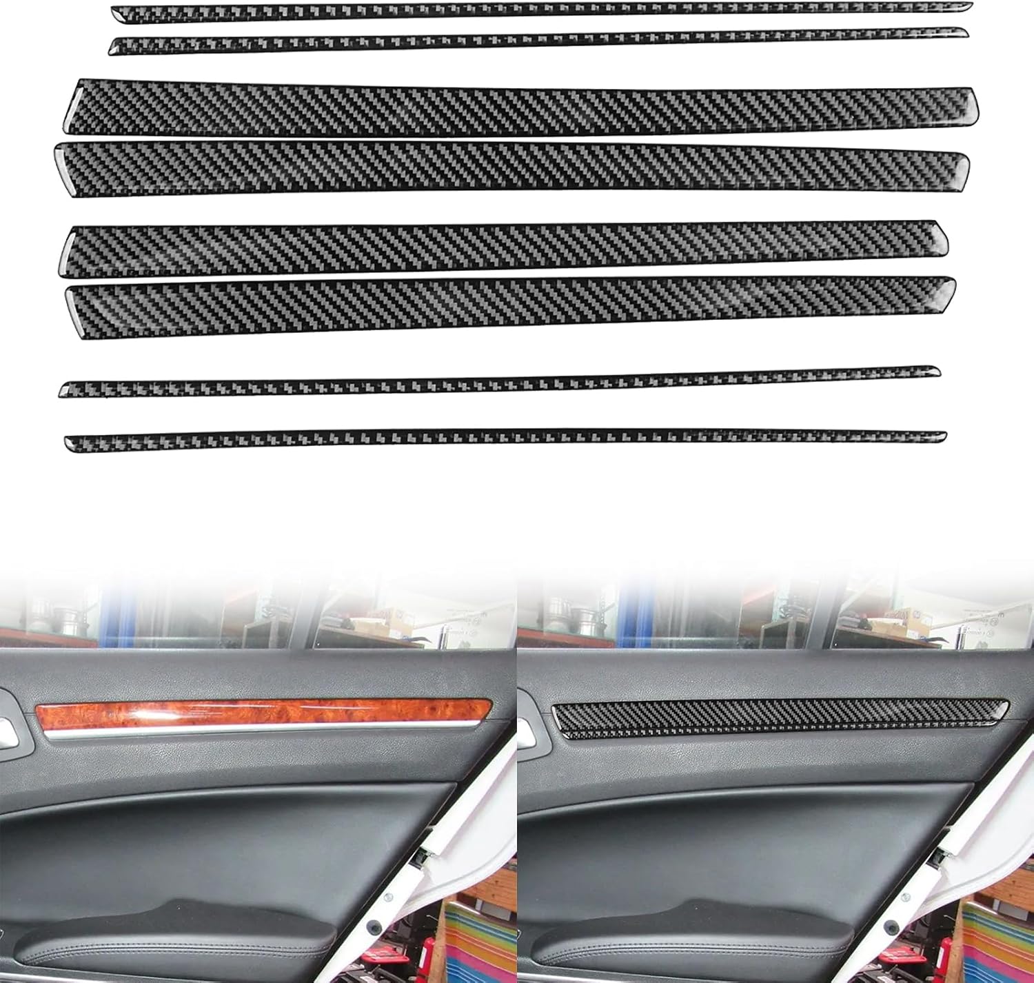 NVCNX Real Premium Carbon Fiber for Chrysler 300 Accessories 2015-2023 2016 2017 2018 2019 2020 2021 2022 S/C/Limited/Touring Car Inner Door Panel Strip Cover Interior Trim Sticker Decal 8PCs