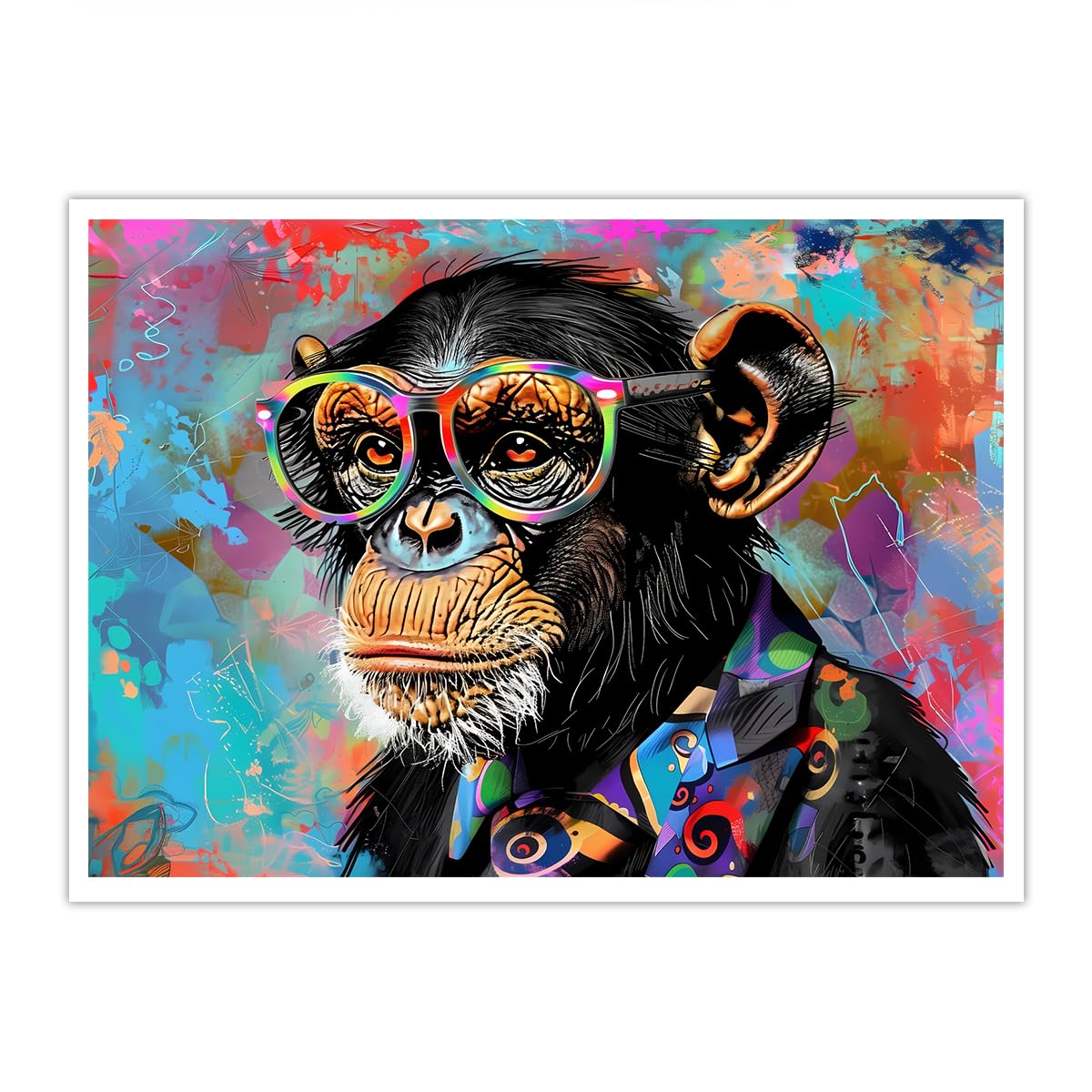 OSHIONARTE Graffiti Monkey Canvas Poster with Sunglasses Chimp Wall Decor Colorful Graffiti Canvas Print Animal Pictures Gaming Room Decor 45x60cm Frameless