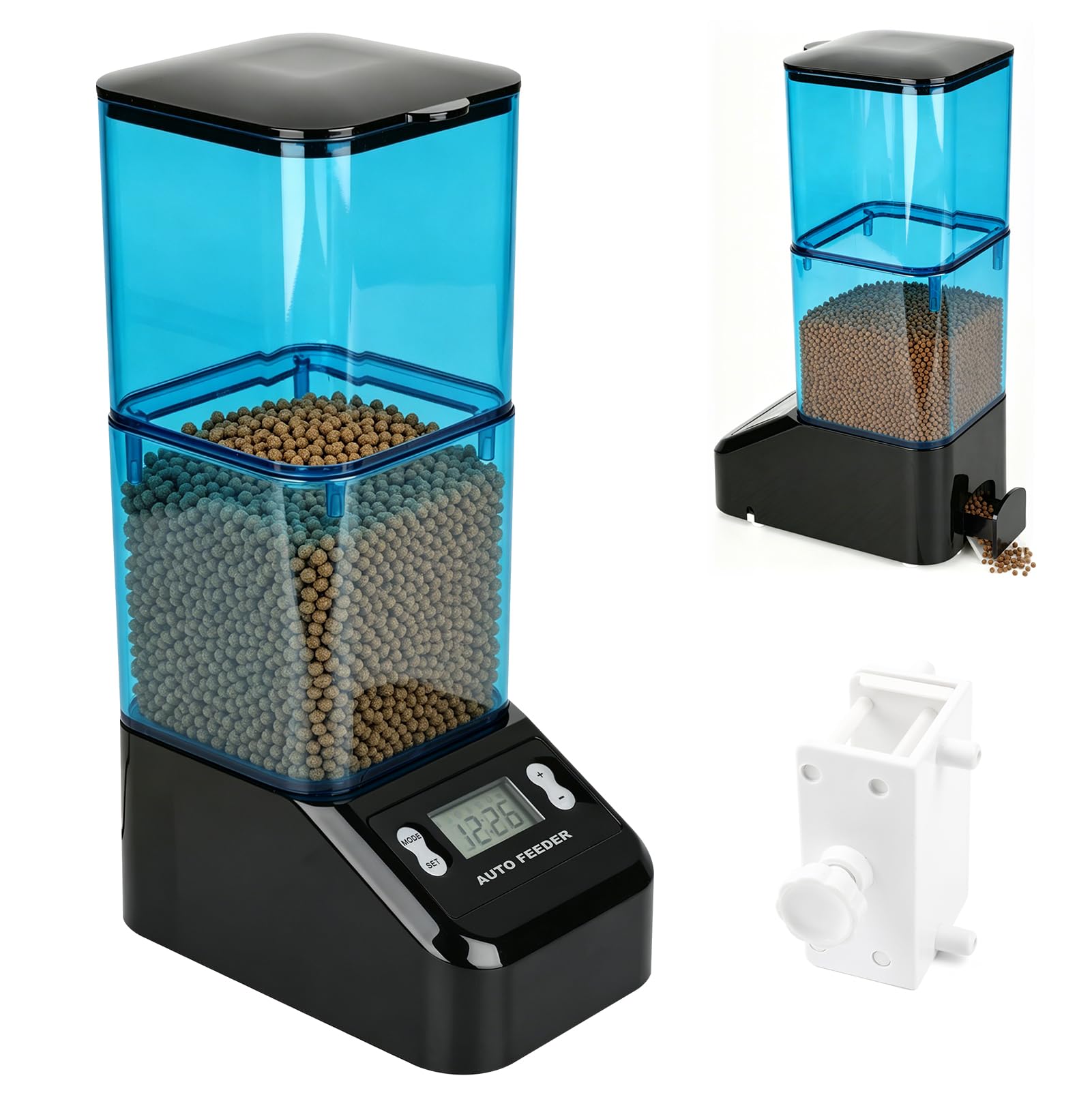 Mangeoire Automatique pour Bassin, 2L fishkeeper Distributeur Automatique pour Aquarium avec Minuterie, 1 À 6 Repas/Jour, Système Anti-Blocage, Mode Manuel/Automatique,(Piles Non Incluses)