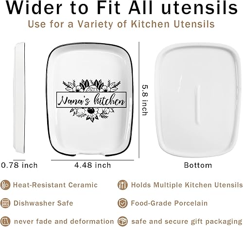 Miniatura 6 de Soporte de cuchara de cerámica para encimera de estufa de cocina, divertido soporte para cuchara blanca de cocina de abuela para chef, abuela,