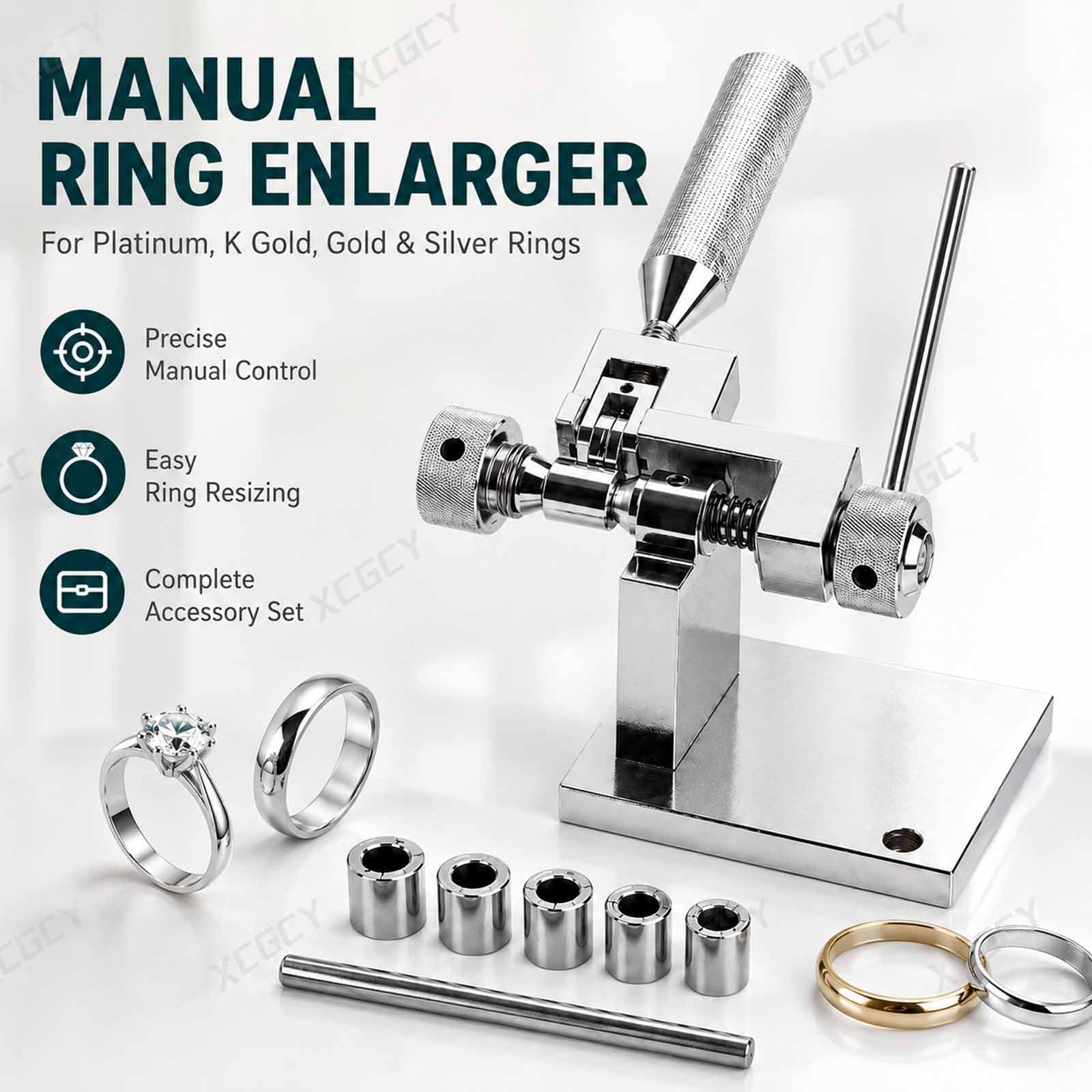 Expansor De Banda Manual con Orificios De Montaje, Reductor De Tamaño De Banda con 6 Adaptadores, Troqueles Intercambiables, Mango Antideslizante para Reparación De Joyas Y Anillos