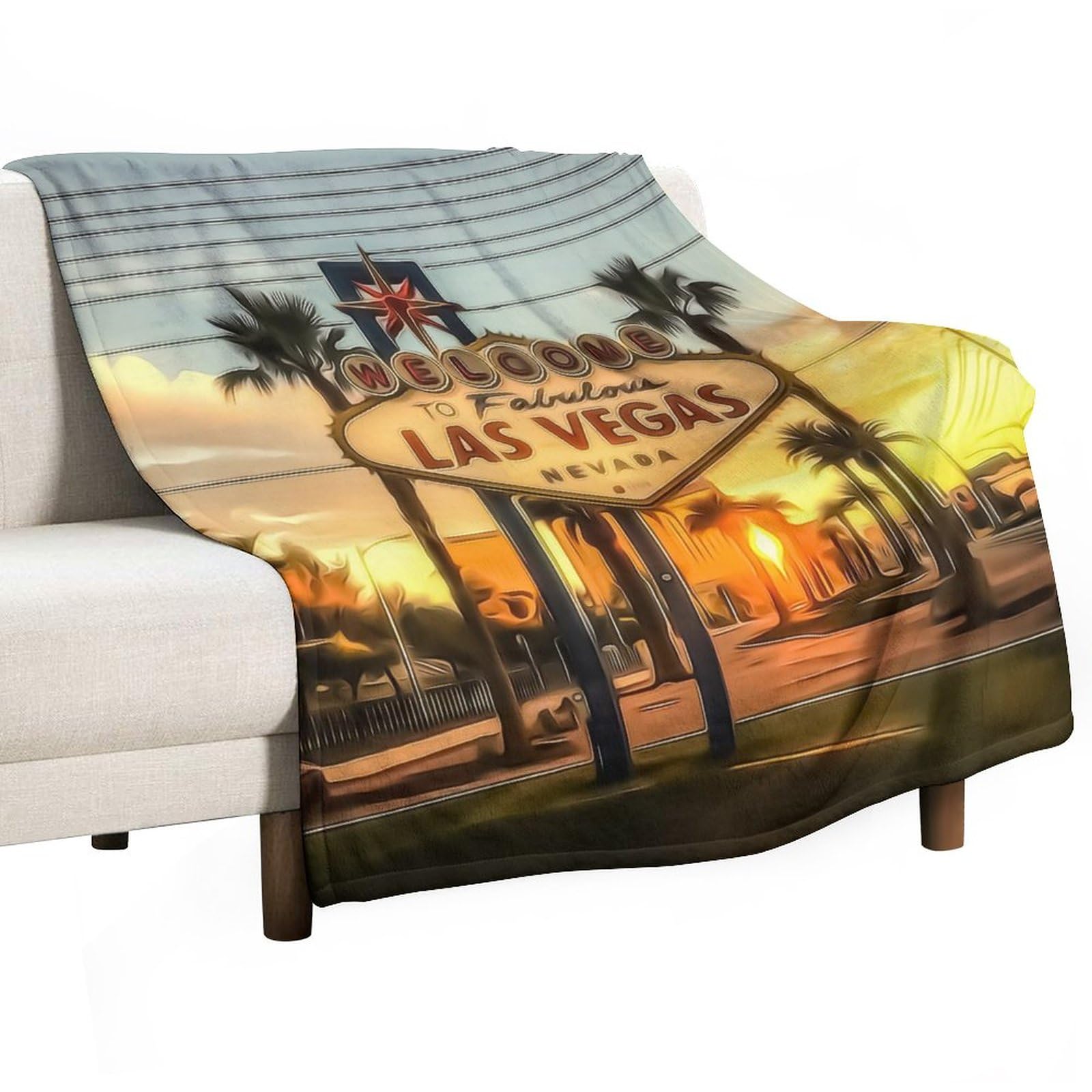 Couverture polaire respirante Skyline Las Vegas contre les frissons sur canapé