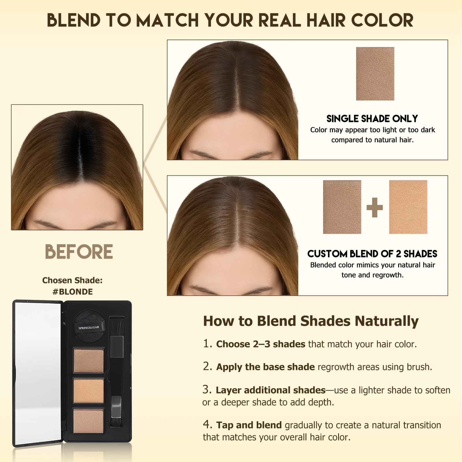 Root Touch Up Hair Color, 3 Color Blendable Hairline Powder for Gray Coverage Root Cover Up & Thinning Edges - Image 4
