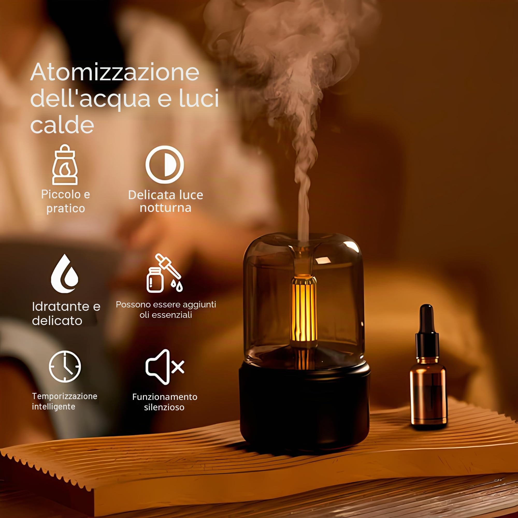 ALMA® Diffusore e Umidificatore di Aromaterapia con Lampada Integrata – Diffusore di Oli Essenziali da 120 ml, Tecnologia Ultrasonica, Nebbia Fresca e Design Elegante per Qualsiasi Ambiente