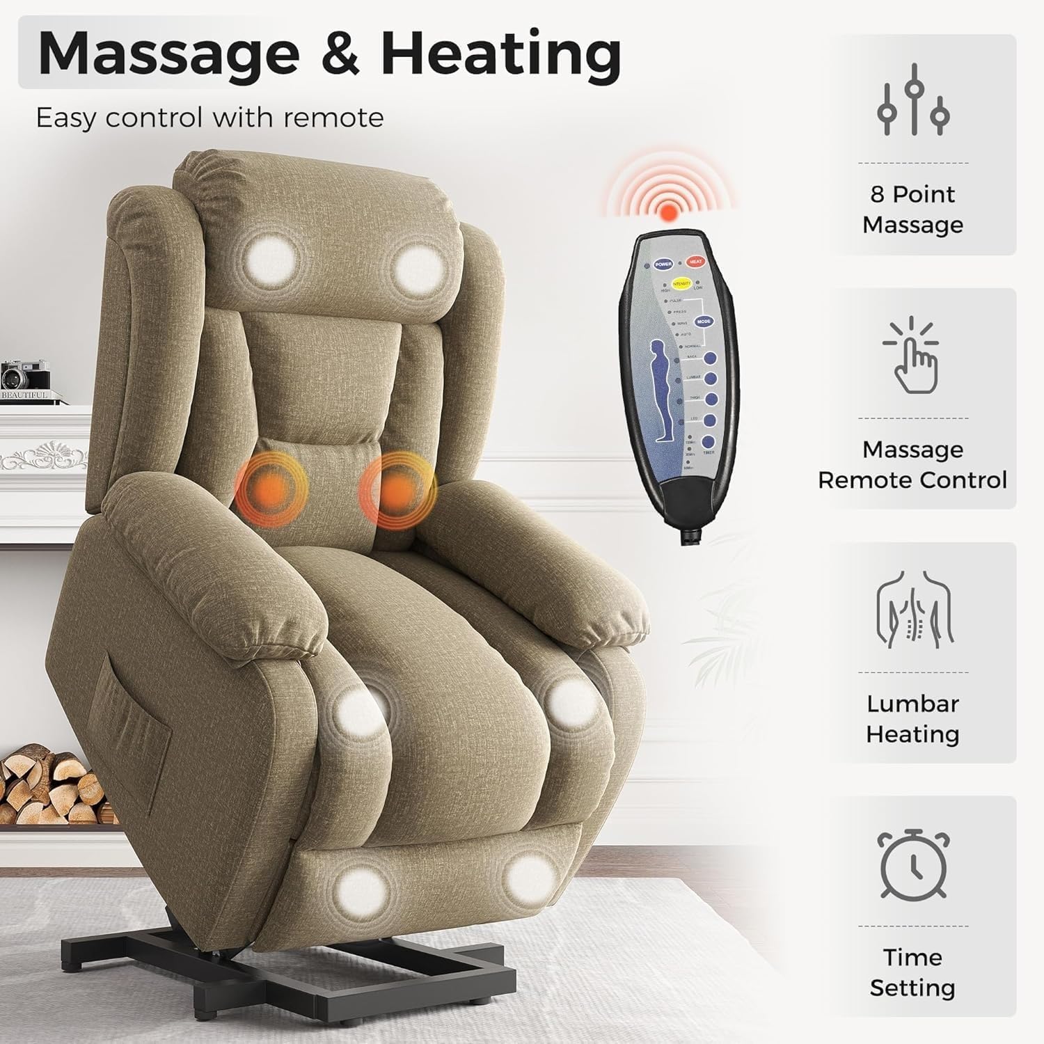 Single Sofa Indoor Lounge Chairs with Side Pockets and Remote Control for Elderly Upgraded Reclining Chairs for Living Room Bedroom Lift Recliner Chair
