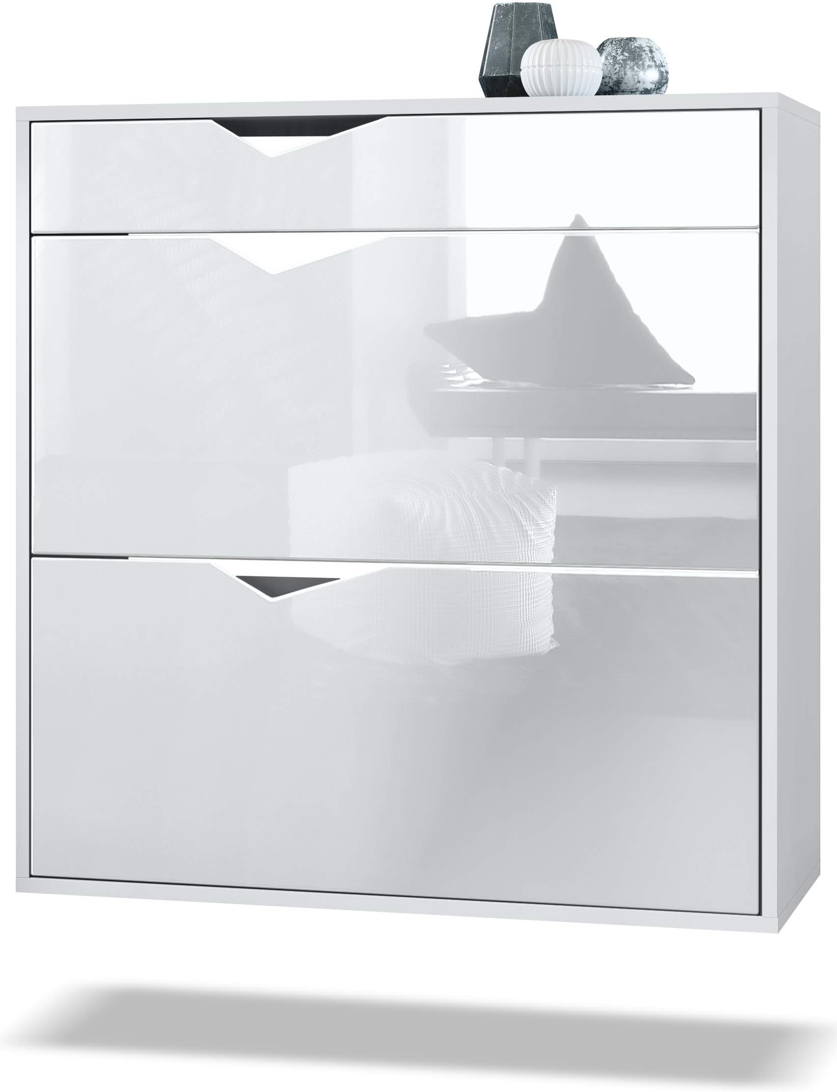 BMG Möbel Scarpiera Palermo Con 2 Ante Ribaltabili E Cassetto - Bianco Lucido, Manici In Metallo, Made In Germany, 79x107x25 Cm