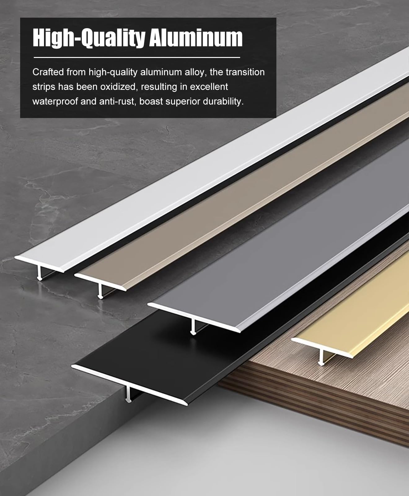 übergangsprofil Matte Übergangsstreifen für Türöffnungen, Flache Cinch-Nahtabdeckung Zwischen Holz und Fliesen, 3-teiliges Aluminium-Übergangstrennband, Schwelle für Laminatböden(Black)