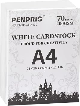 70 Sheets White Paper Card 200gsm/75lb Construction Paper A4 Size