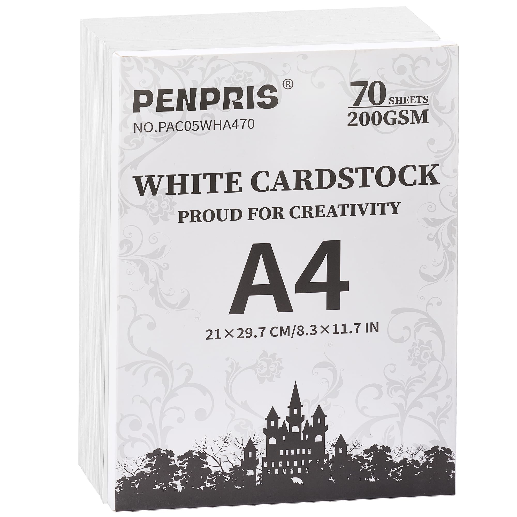 PENPRIS 70 Sheets White Card Paper A4-200gsm/75lb Double-Sided Heavy Cardboard Paper for Printers, Card Making, Crafts, Scrapbooking PAC05WHA470