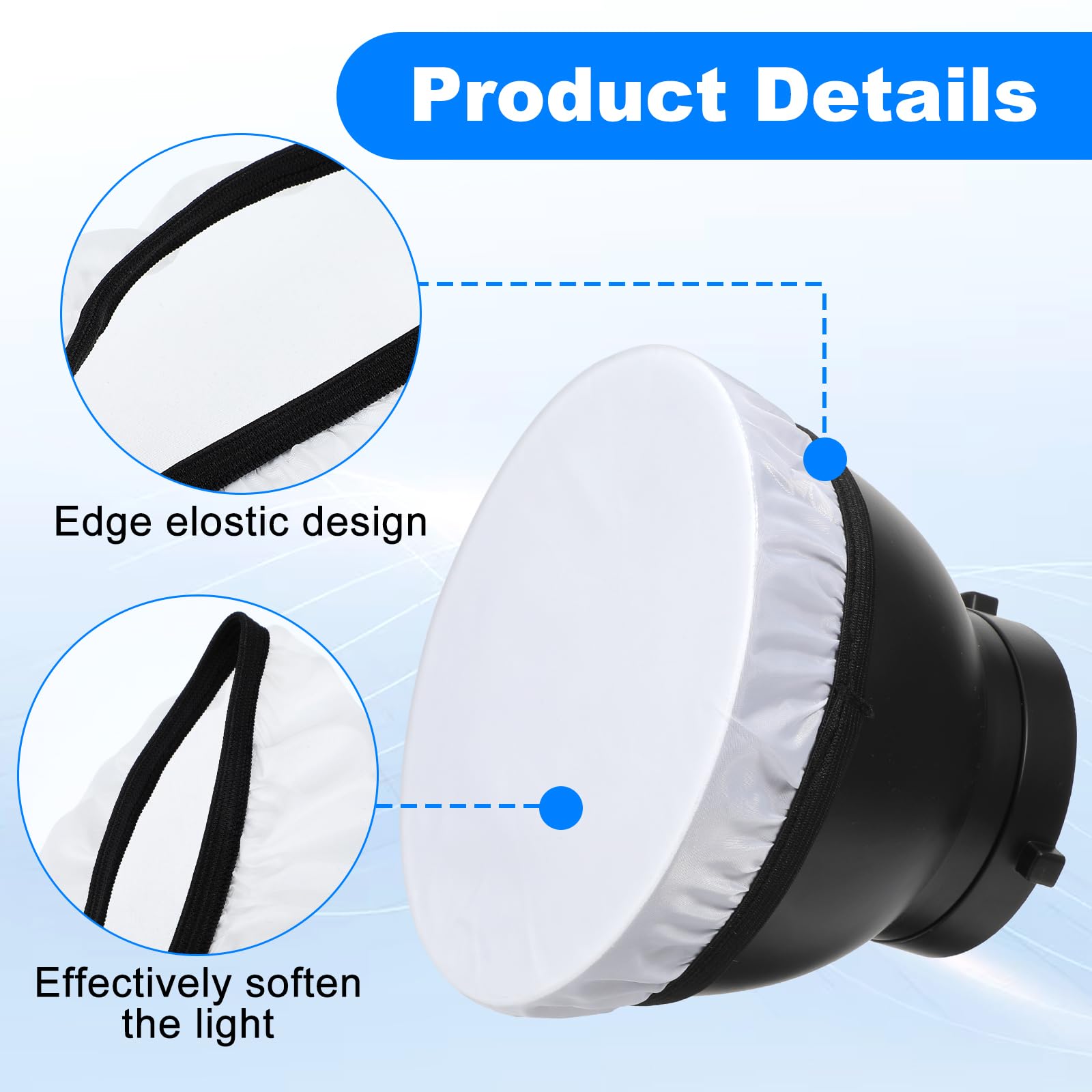 5 Piezas Fotografía Luz Tela Difusora Blanca Suave, Base Difusora Blanca Suave para Reflector Estándar con 14 a 18 cm de Diámetro, Base de Lámpara Reflectora para Luz de Flash Estroboscópica