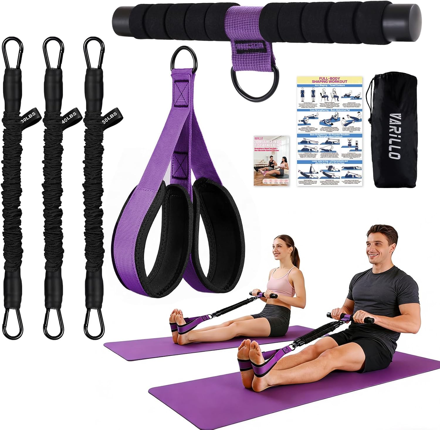 Multifunction Pedal Resistance Band with Handle (Purple)
