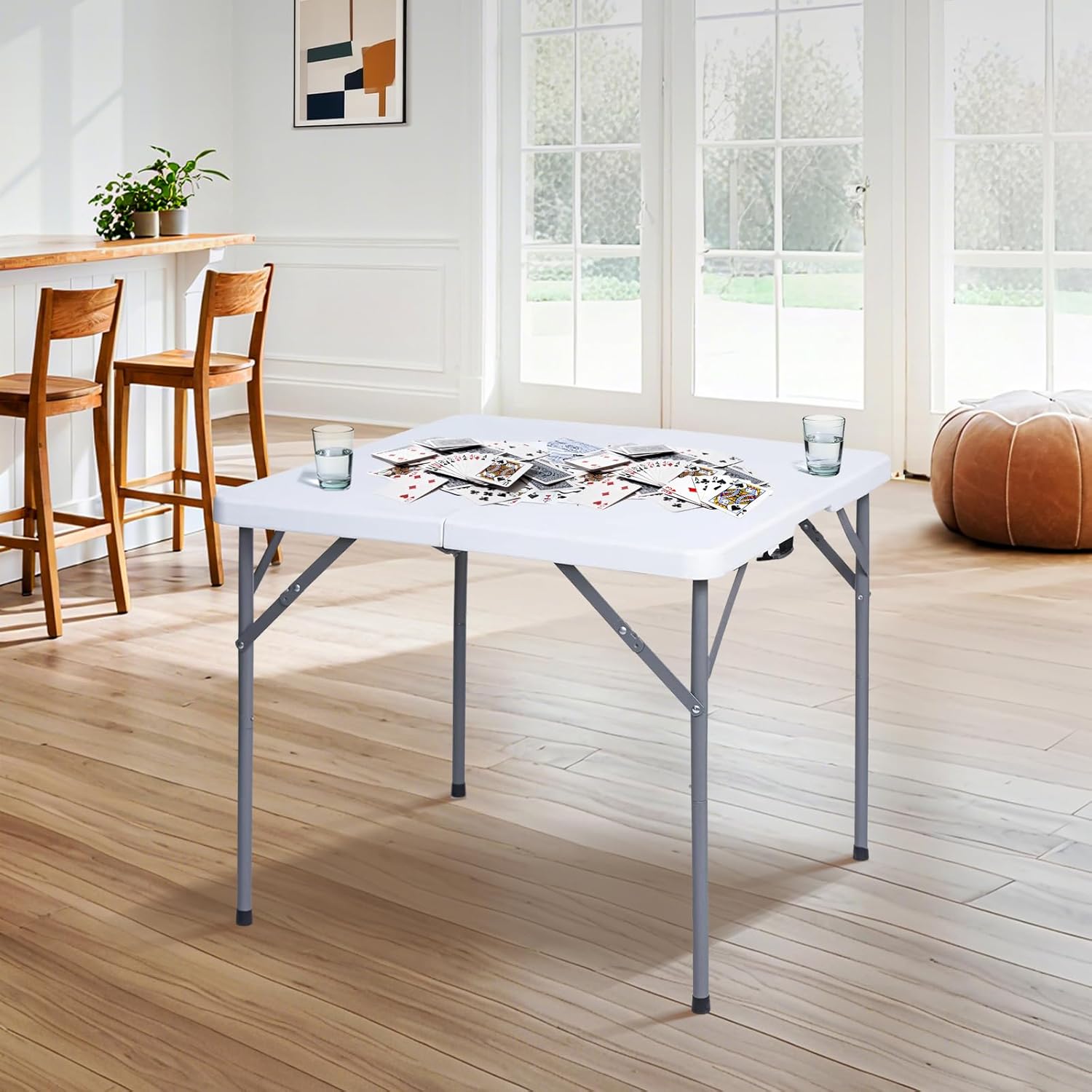 34" Square Folding Table with Resin Top, Plastic Folding Card Table with Collapsible Legs for Adults Indoor Outdoor Use, White