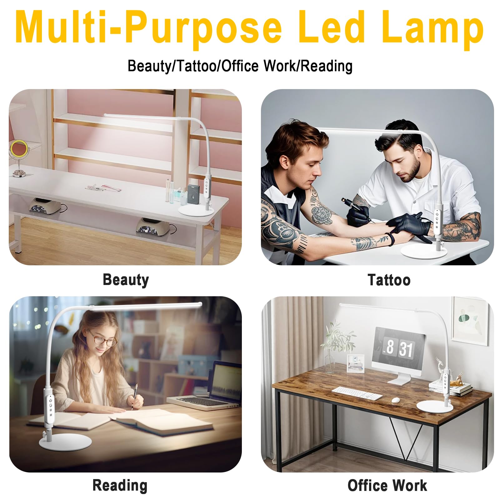 CGBE 60cm Lampada da Tavolo per Unghie: 360° Flessibile Lampada da Scrivania per Unghie per Onicotecnico - Tocca Controllo - Dimmerabile Luce Scrivania LED per Manicure Lettura Studio Lavoro