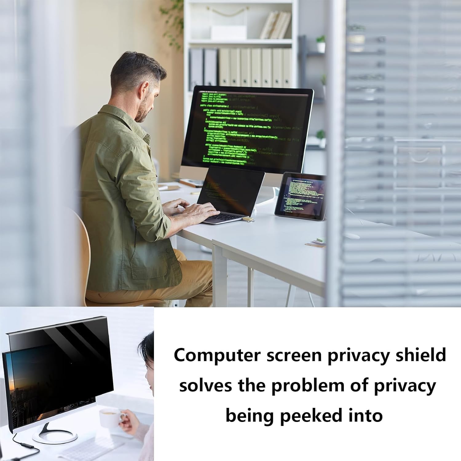 TBLOTYD Computer Privacy Screen Filter, Easy to Insta and Remove Hanging Screen Protector, Reinforced Acrylic Anti Peep Privacy Film, Suitable for Library,23/24in 540x340mm