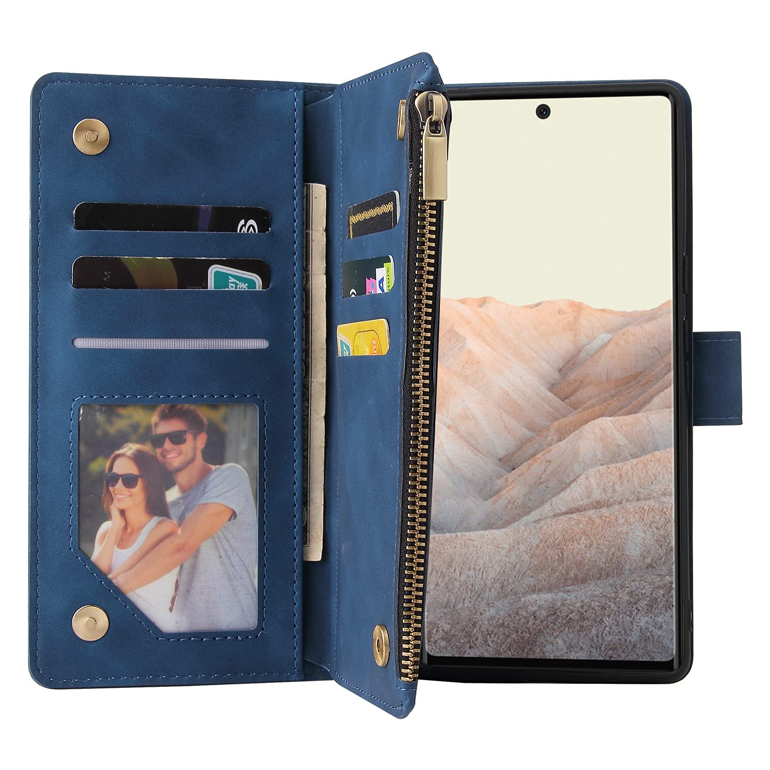Handyhülle Für Google Pixel 6 – PU Leder Klapphülle Mit Standfunktion & Kartenfach, Blau