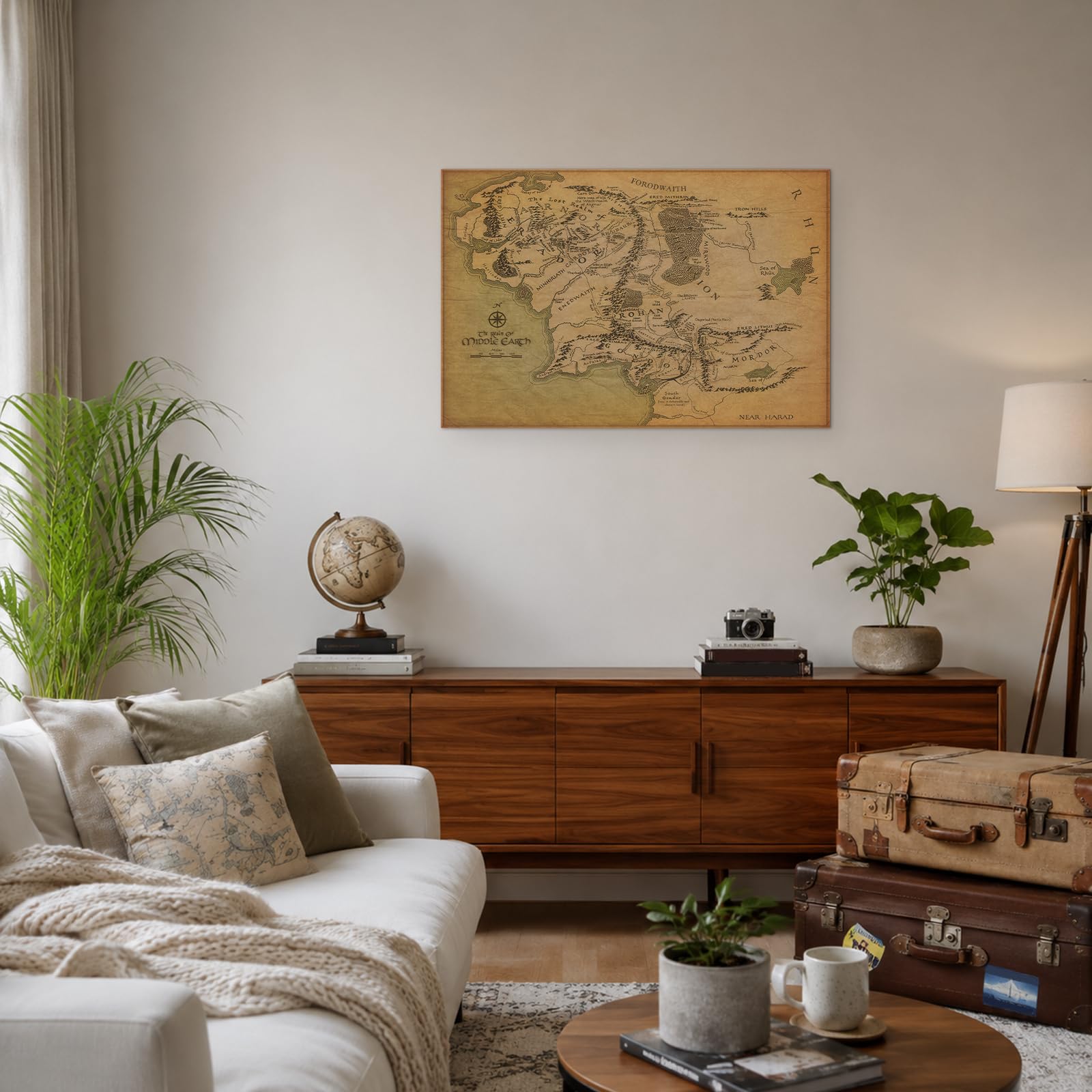 Kunstdruck auf Leinwand mit Karte von Mittelerde, Fantasiekarte von Mittelerde, 61 cm H x 91,4 cm B mit innerem Holzrahmen, leicht und einfach aufzuhängen, perfekt für Schlafzimmer, Spielzimmer