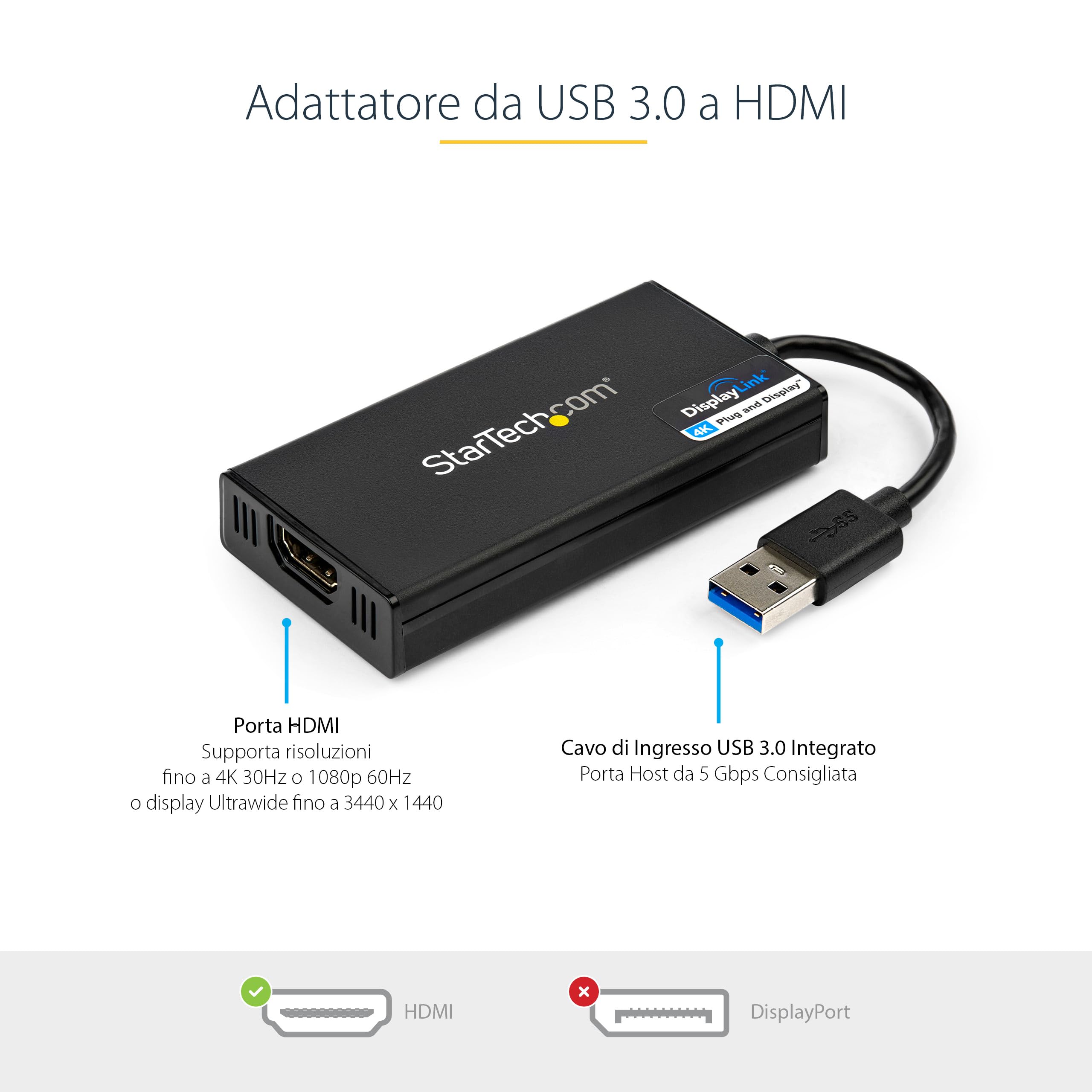 StarTech Convertitore USB-A a HDMI, 4K 30Hz UHD, DisplayLink, Mac e Windows | Scheda Video e Grafica Esterna, Uscita Ultra HD, Plug and Play