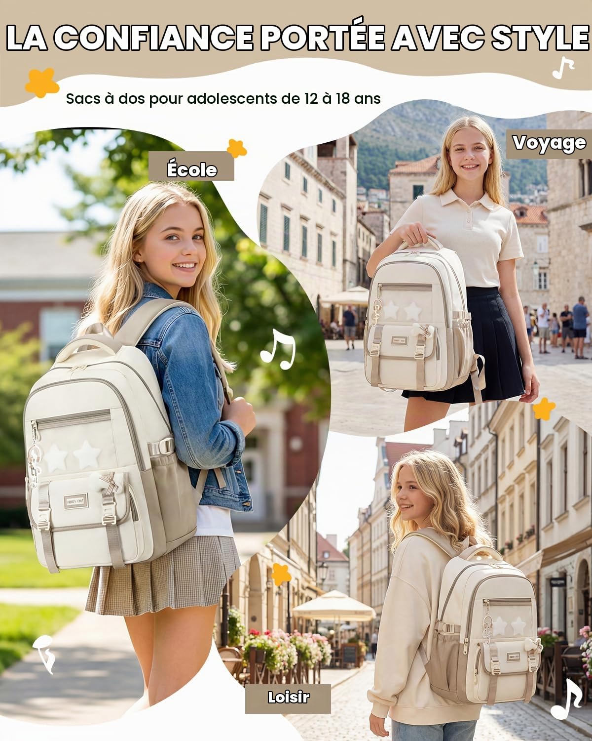 Amythe Sac à dos Ado Fille 3e-9e École Voyage