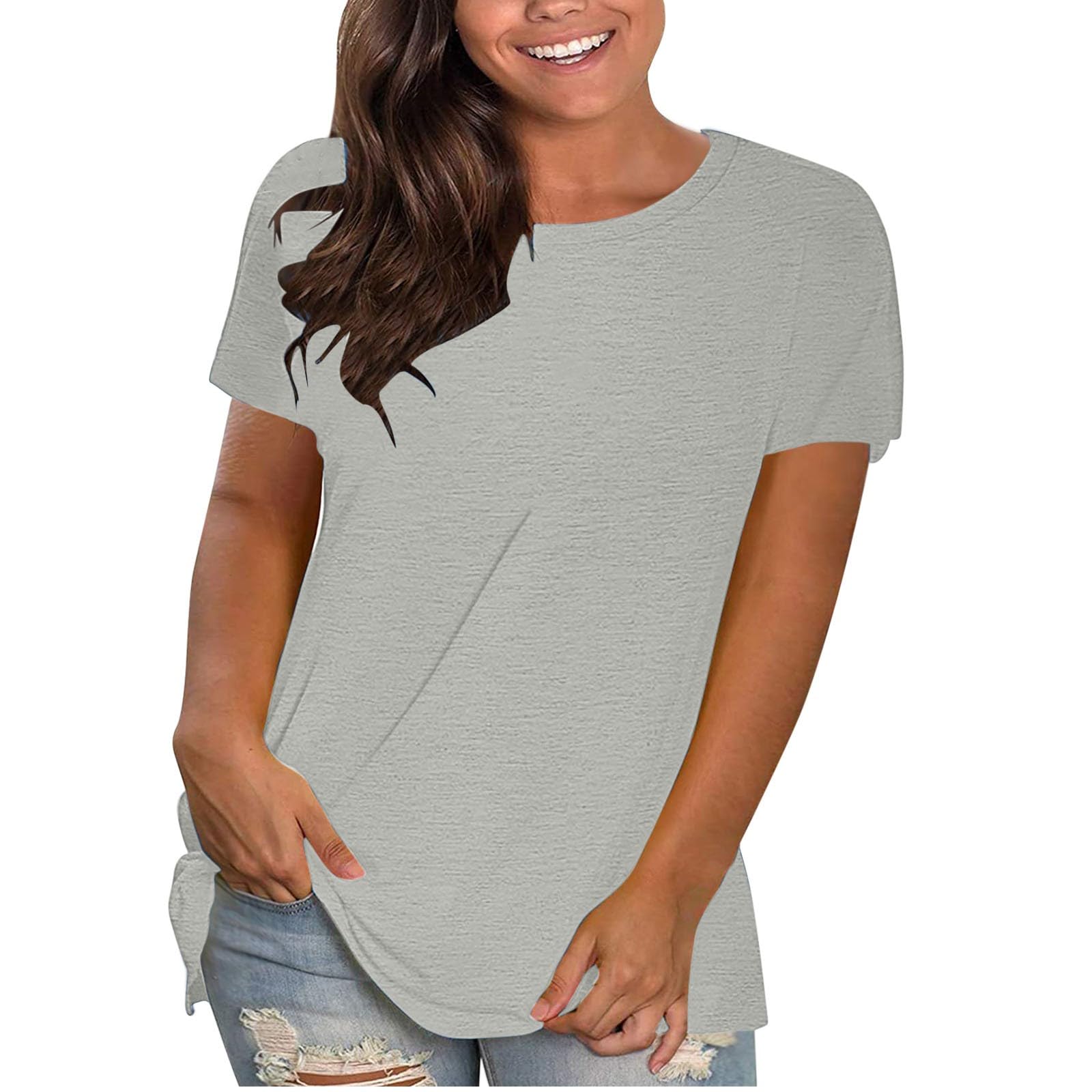 HAOLEI Tallas Grandes Camisetas Manga Corta Mujer,Moda Color Solido Camiseta Mujer Verano de Cuello en Redondo Corte Suelto Pullover T-Shirt para Mujer Multicolor Blusas Mujer Verano 2024