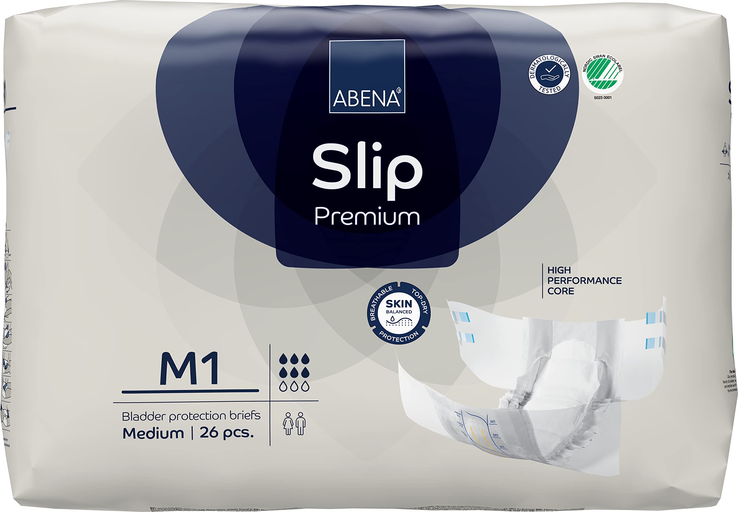 ABENA Slip Premium All-In-One Incontinence Protector - Men's & Women's Eco-Labelled Pads - Medium 1, 70-110cm Waist, 2000ml Absorbency, 26PK