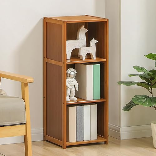 Miniatura 9 de Magshion Estantería estrecha de 3 niveles, estantería pequeña color marrón, estante de torre multimedia, gabinete de almacenamiento delgado de