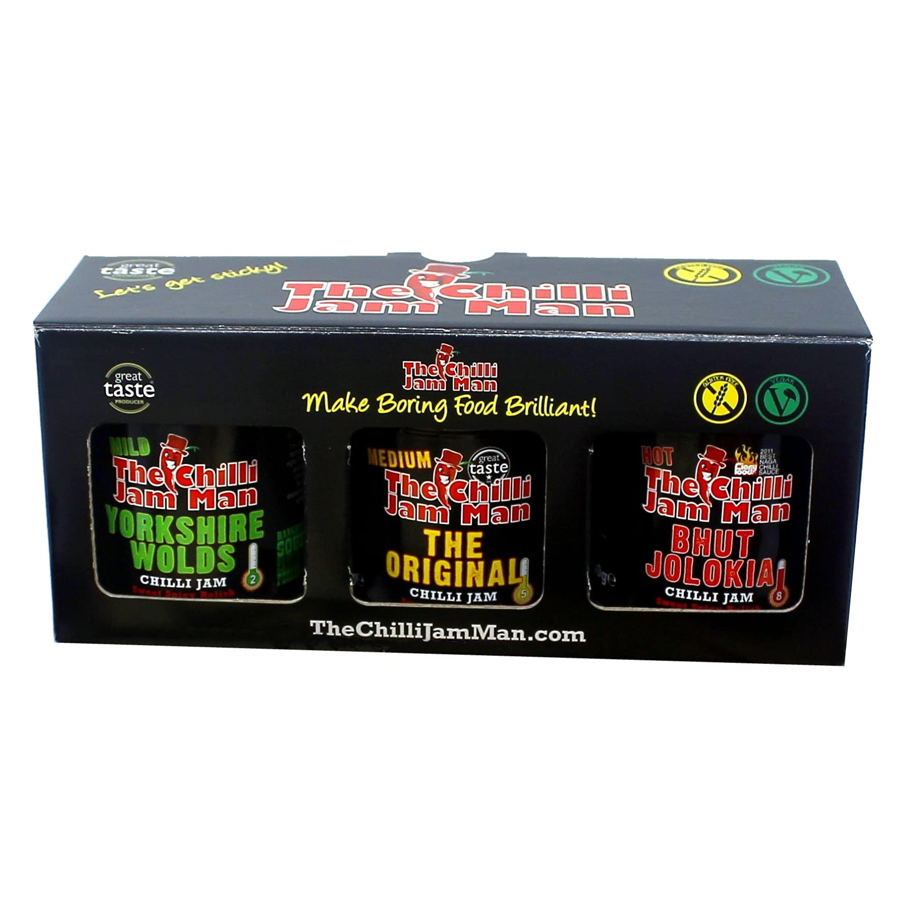 The Chilli Jam Man Mixed Box - Set of 3 Sweet Spicy Hot Chilli Pepper Relish - 3 x 200g