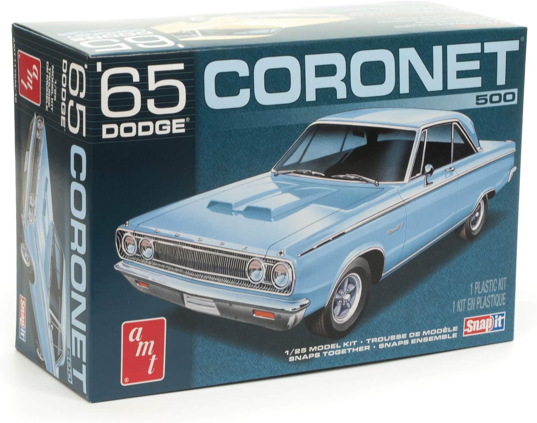 AMTDodge 1965 Coronet 1/25 Scale Snap Model Kit (No Glue Required), White, AMT1176