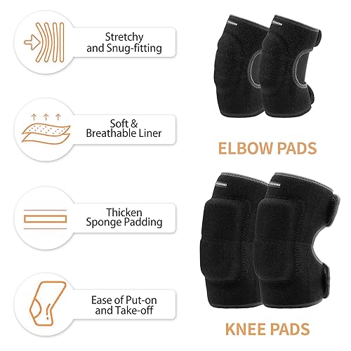 Miniatura 9 de YEEKORO Juego de rodilleras y coderas para niños, rodilleras ajustables para jóvenes, juegos de protección con almohadillas gruesas SBR para montar,