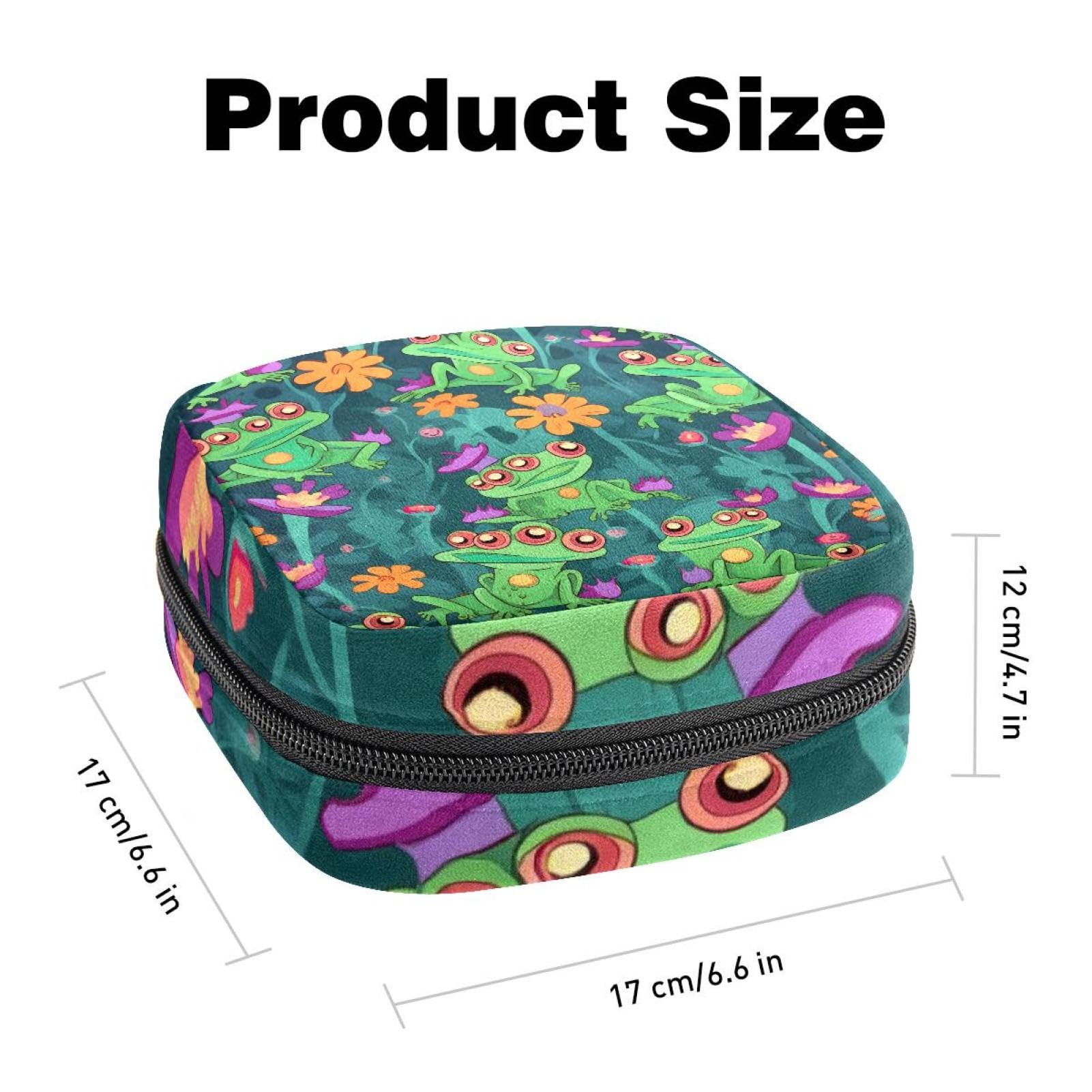 Period Bags for School, Sanitary Napkin Storage Bag for Feminine Pads, Fun Cartoon Green Frogs Adorable Flower Ladies Menstrual Cup Pouch Sanitary Pads Organizer