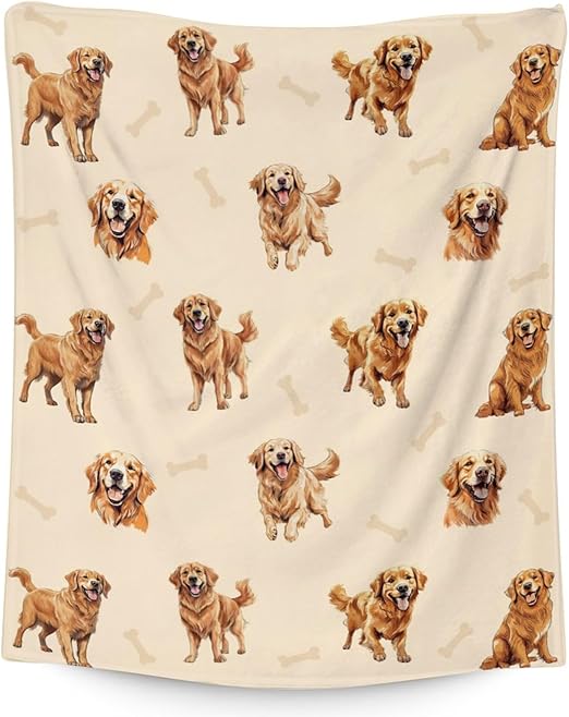 Golden Retriever Blanket - 30x40 Inches Size for Baby - Soft Fluffy Throw for Couch, Work - Beige Cute Fuzzy Gifts