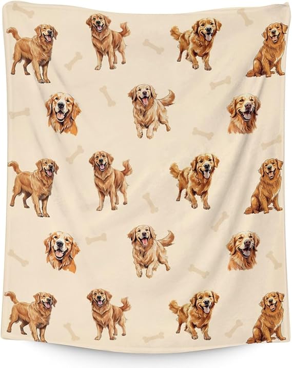 Golden Retriever Blanket - 30x40 Inches Size for Baby - Soft Fluffy Throw for Couch, Work - Beige Cute Fuzzy Gifts
