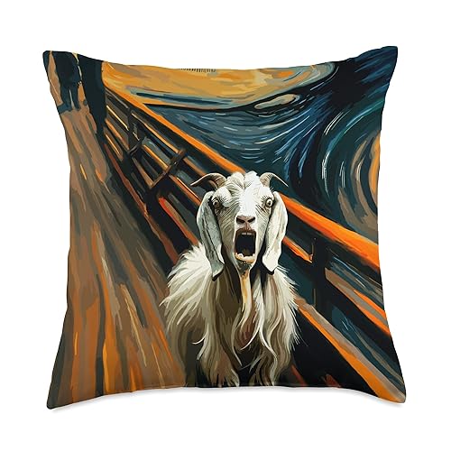 Expressionist Scream Parody Mountain Art Funny Surreal Goat Throw Pillow - 18x18
