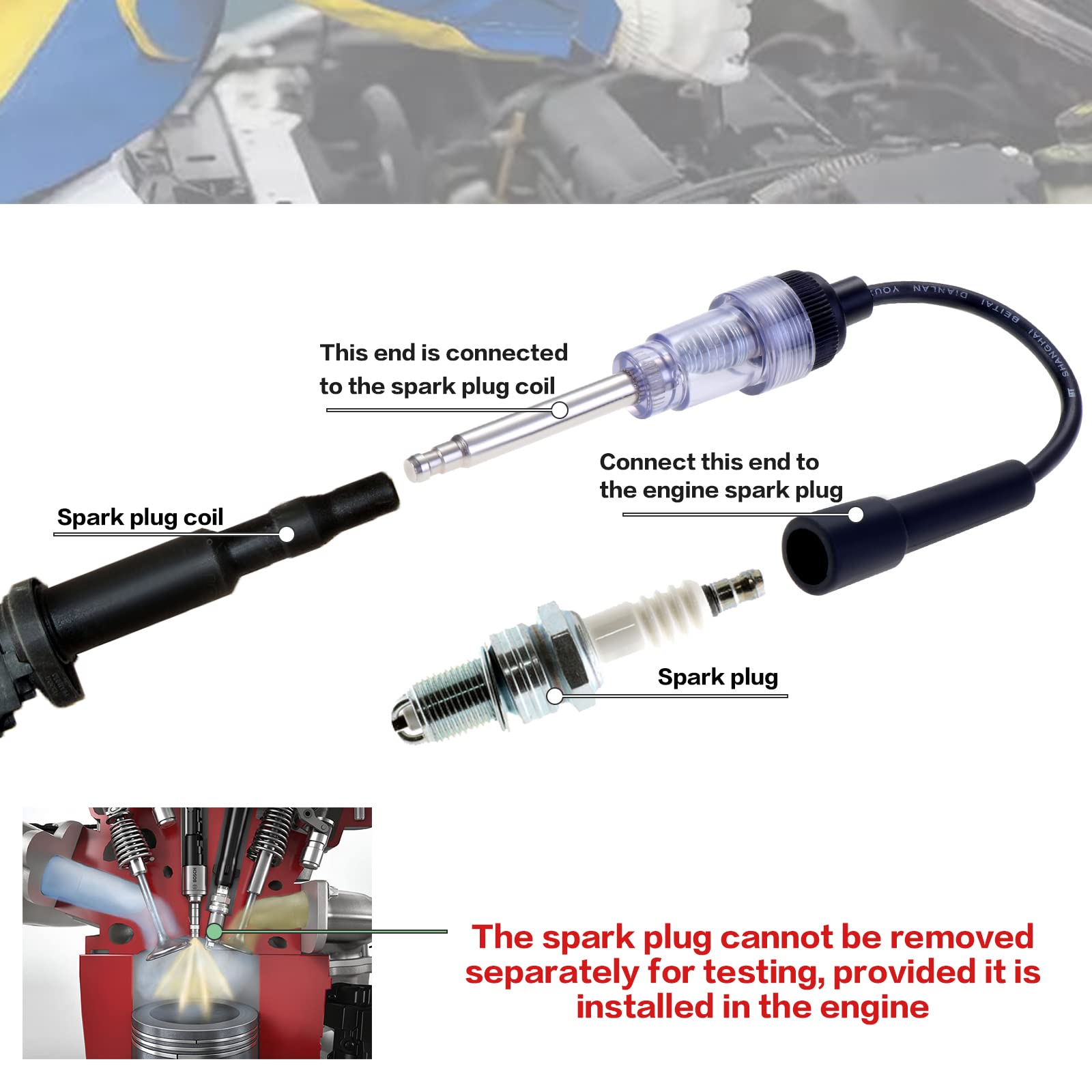 4PCS Probador de Bujías en Línea, Probador de Encendido del Motor, Probador de Chispa de Encendido Boot Recto Armadura Detector de Diagnóstico para Automóviles Motor Externo Interno