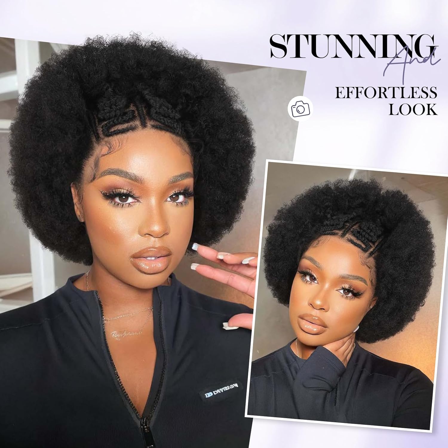 WIGER Braided Wigs for Black Women 13x6 Lace Frontal Kinky Curly Wig With Baby Hair Afro Lace Front Hair Wigs Pre Plucked Glueless Synthetic 4C Full Lace Wigs for African American