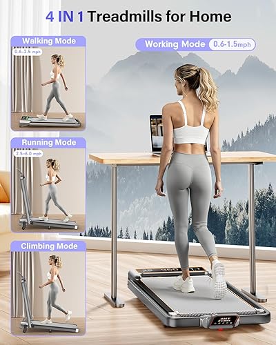 Miniatura 8 de Walking Pad Treadmill with 12% Incline & Dual LED Display, 4 in 1 Walking Pad with Handle Bar, 3.5HP Foldable Under Desk Treadmill, Portable