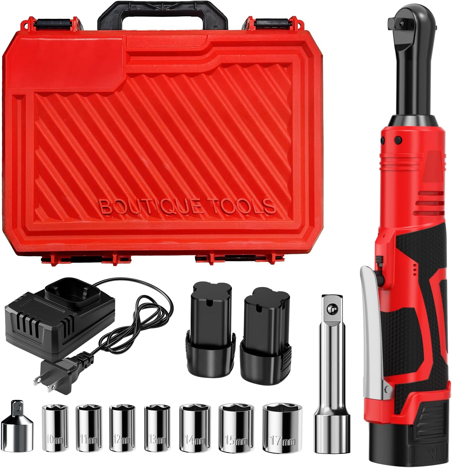 Electric Ratchet Wrench Set,40 Ft-lbs, 550 RPM, 16.8V Cordless Ratchet Wrench 3/8", Variable Speed Power Ratchet Tool Kit with 1/4" Adapter, LED Light, 2 * 2.0Ah Batteries and Fast Charger