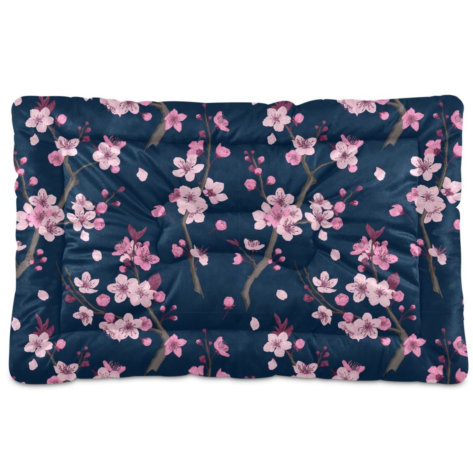 Coikll Pink Cherry Blossom Branches Pet Bed Pad Soft Dog Bed Mat with Anti-Slip Bottom, Machine Washable Crate Pad Mattress for Dog Sleeping- 36'' x 24'' โ image 1