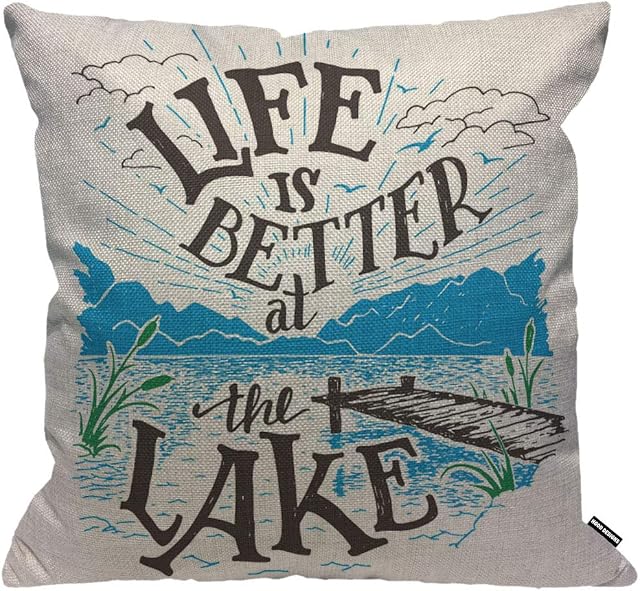 HGOD DESIGNS Lake House Sign Cushion Cover,Life is Better At The Lake Lakeside Living Cabin Throw Pillow Case Home Decorative for Living Room Bedroom Sofa Chair 18X18 Inch Pillowcase 45X45cm