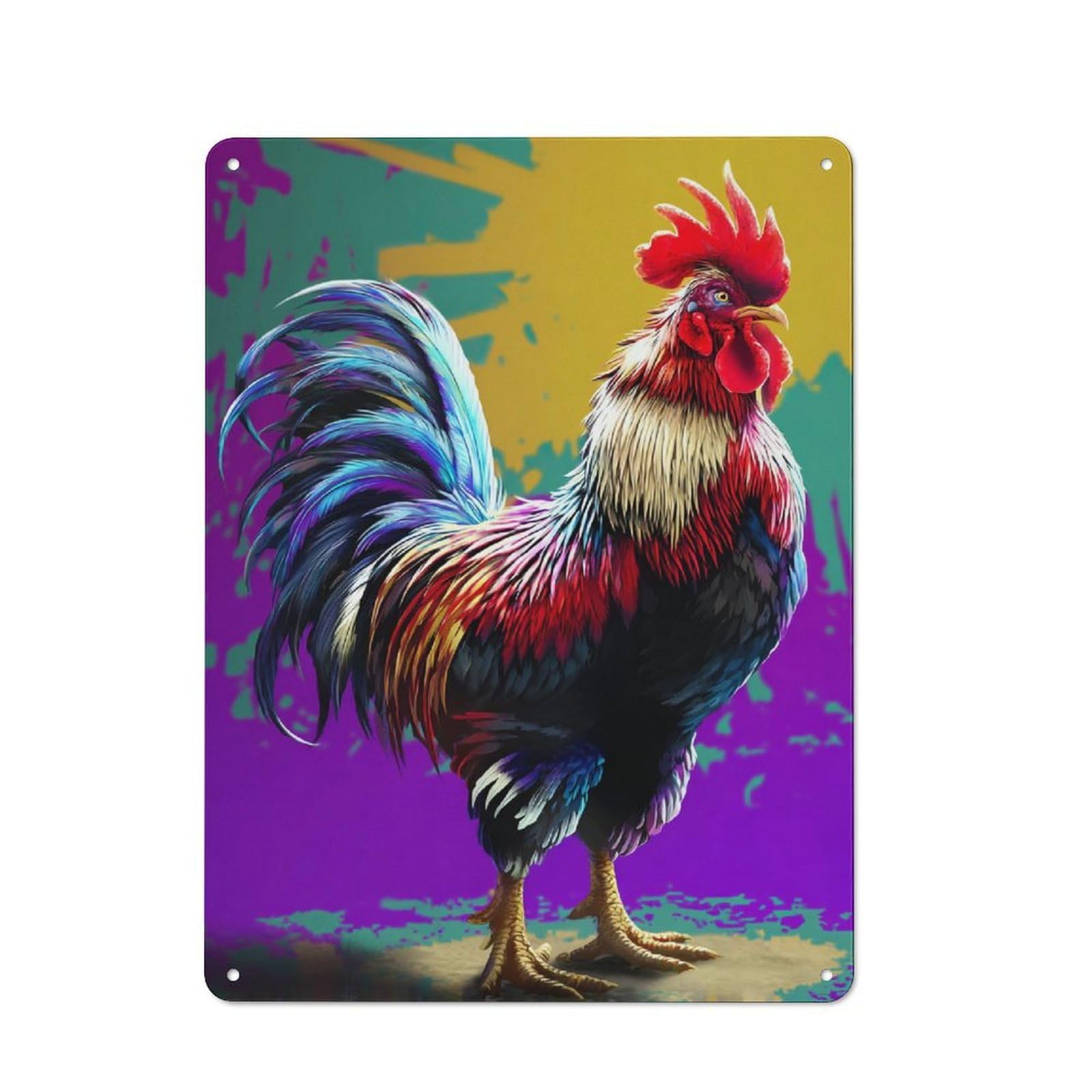 Junmoney Colorful Rooster Artwork-1 Retro-Style Metal Sign 40X30cm For Garage Or Workshop, A Moving-Home Gift For Collectors Of Tin Signs