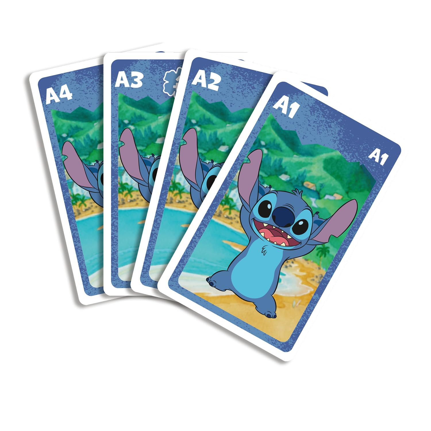 Shuffle - Juego de Cartas 4 en 1 Stitch – 7 Familias, Batalla, Memo y Acción – Juego de Cartas Disney Lilo & Stitch para niños, Familia y Amigos – a Partir de 4 años, a Partir de 2 Jugadores