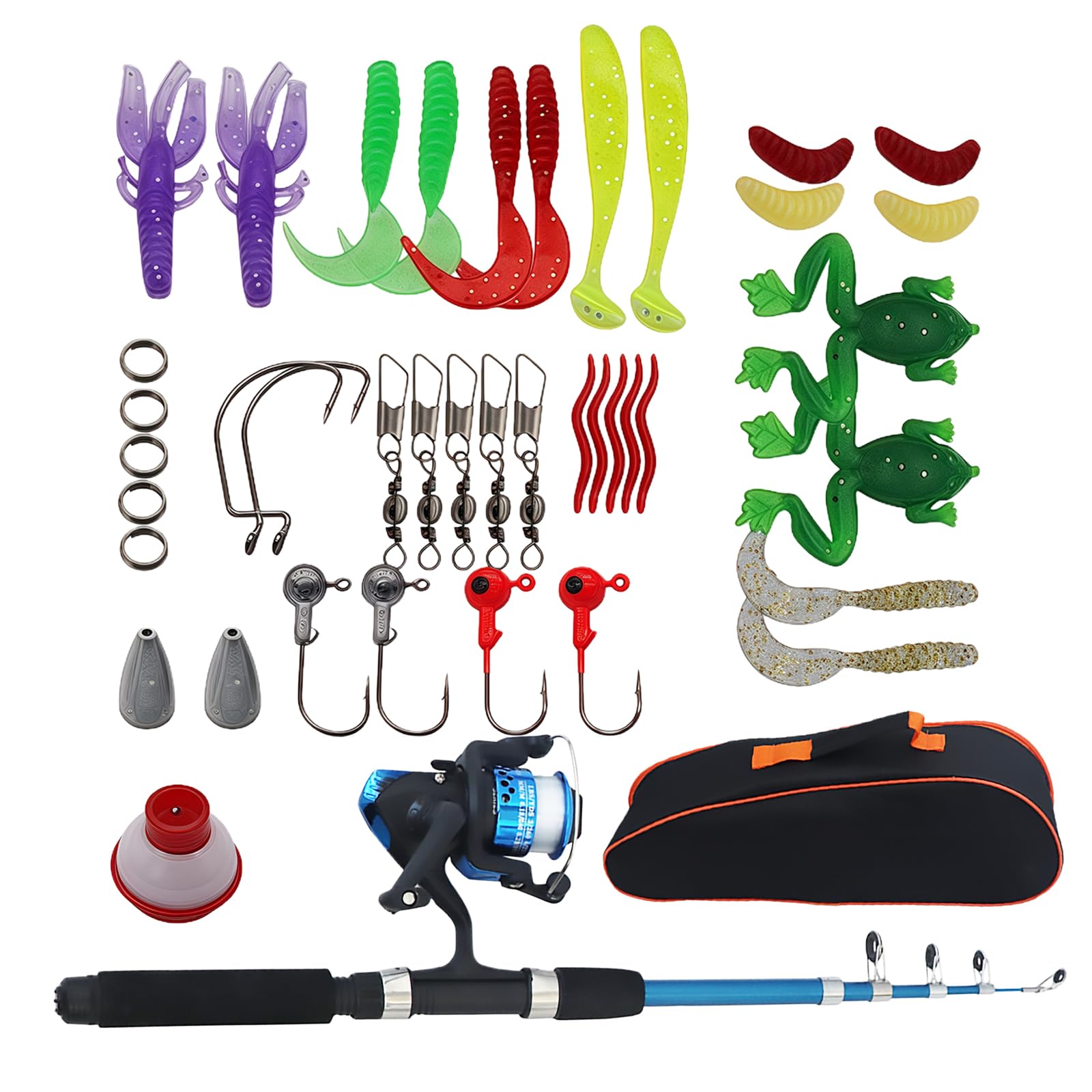 Kit de Canne à Pêche pour Enfants, Canne a Peche Enfant 150cm avec Moulinet et Leurres, pour Débutants, Ensemble Complet avec Accessoires et Sac de Transport pour Garçons et Filles